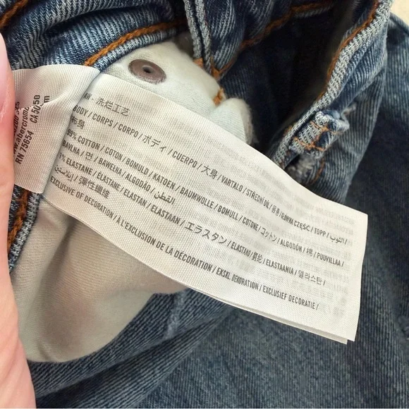 Abercrombie & Fitch | The Skinny High Rise Dark Wash Distressed Cutoff Hem Jeans - Picture 6 of 6